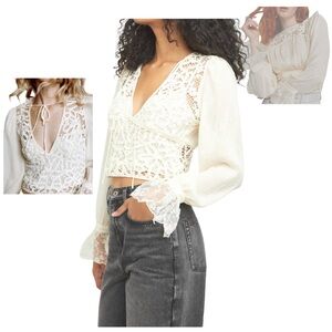 Free People Sorell Gauzy Lace Crochet Reversible Top Ivory